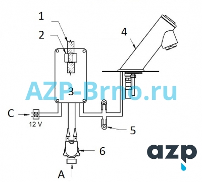 Смеситель для раковины с нажимной пьезо кнопкой AUM 18P AZP Brno Чехия (фото, схема)